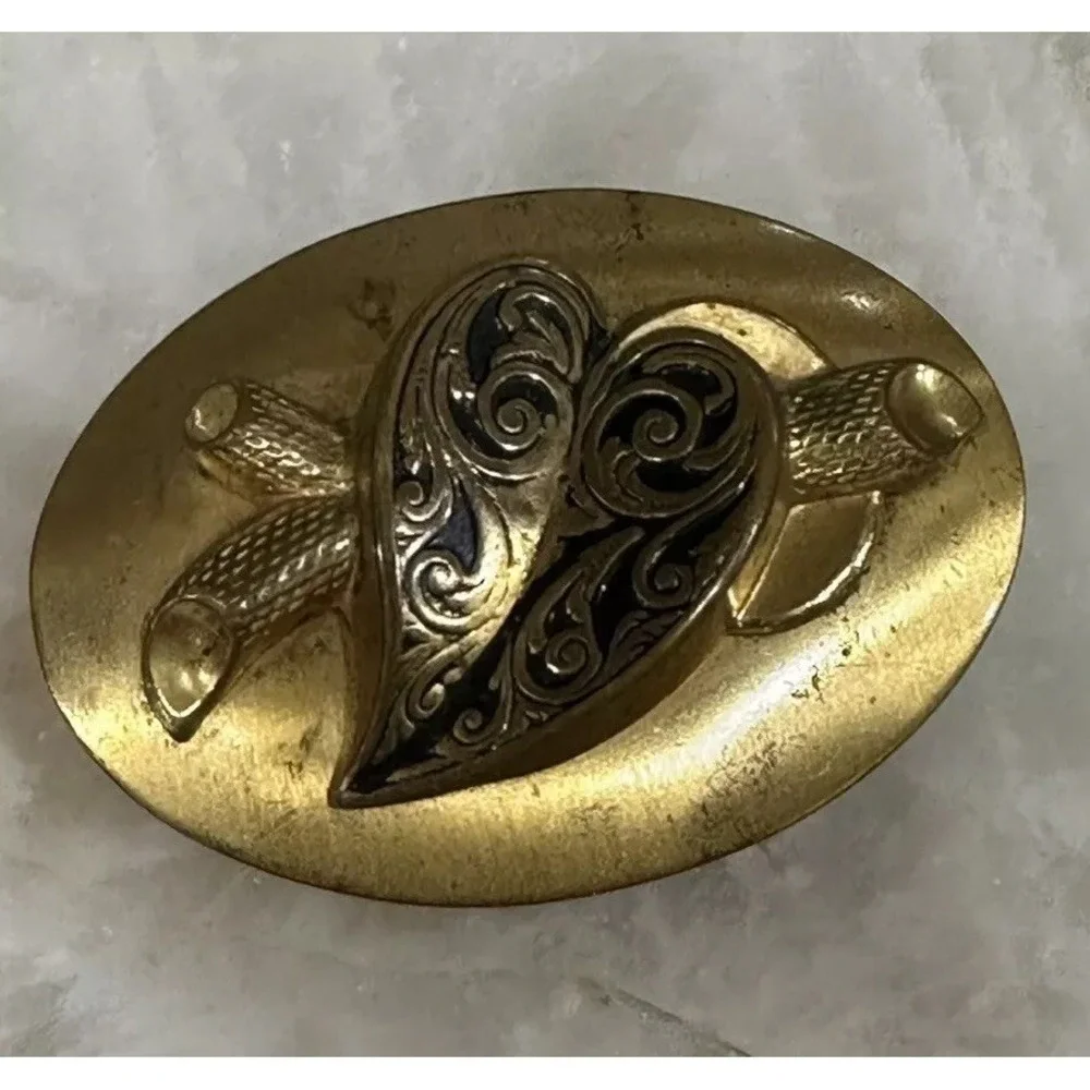 Vintage Victorian Revival Heart Brooch Gold Tone Dimensional